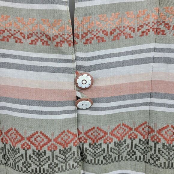 Vintage Southwestern Blazer M Sage Rust Linen Embroidered 2 Button Duster USA - Picture 8 of 17